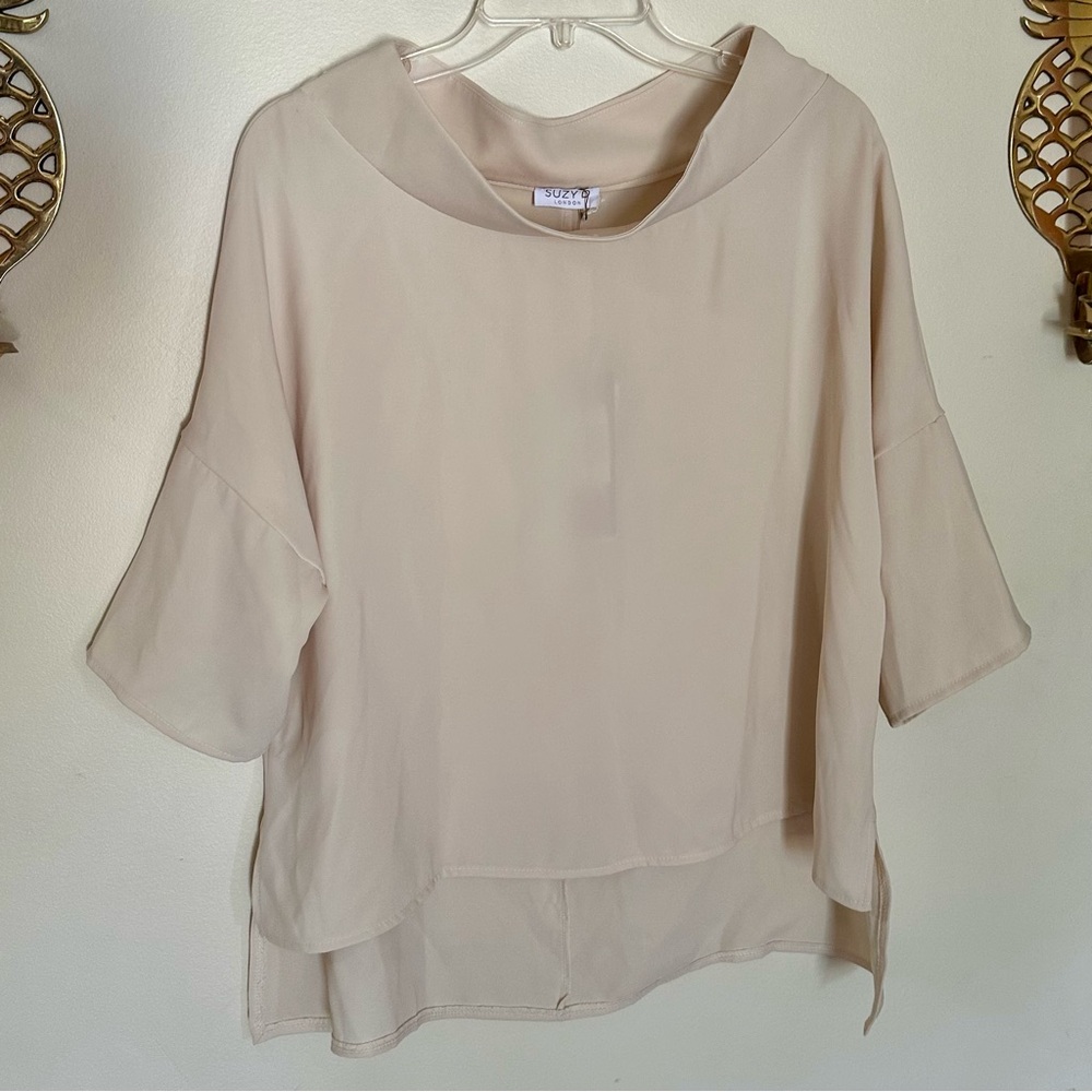 Suzy D Women’s Ivory Audrey Cowl Neck Collar Blouse Made in Italy M - Picture 3 of 8